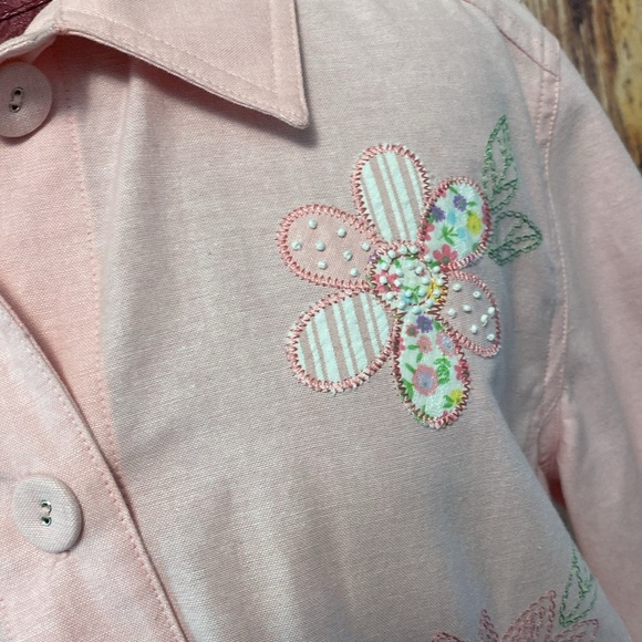 Alfred Dunner Women  Pink Sz 14 Button Up Embroidered Stitching  Floral Jacket - Picture 9 of 11